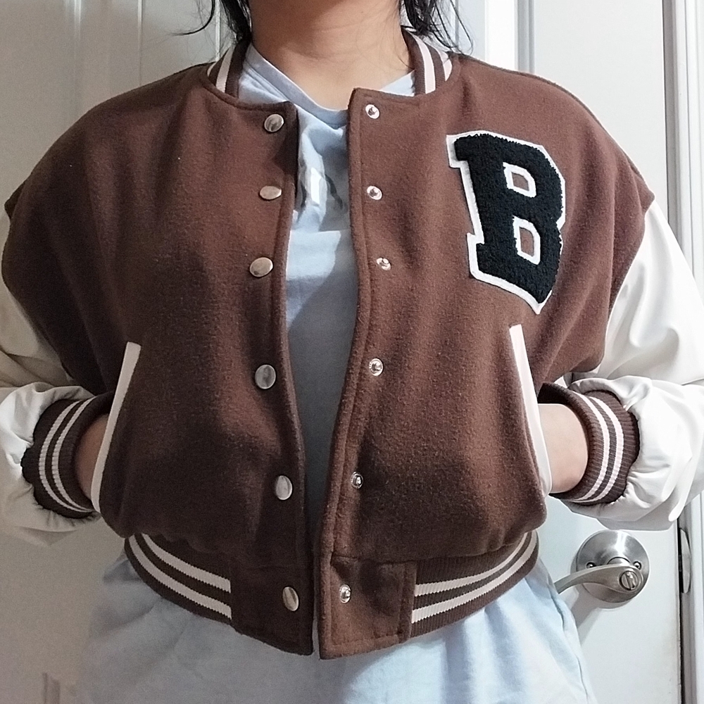 Love Tree Brown and White Varsity Jacket